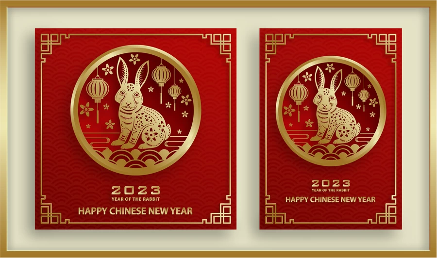 2023兔年中国风新年春节剪纸风节日宣传插画海报背景展板AI素材【158】